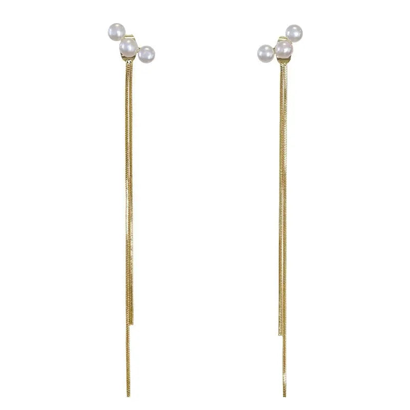 Elegant earring design features luxurious s925 silver pins and unique pearl tassel accents AQP-STORE