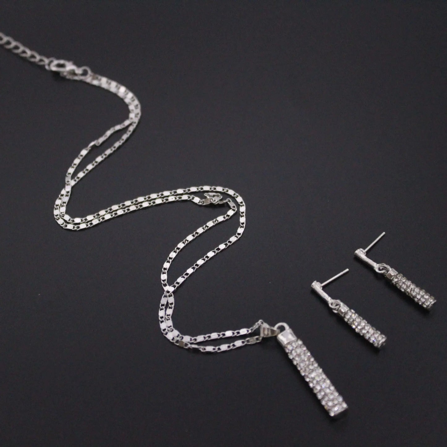 European and American fashion diamond inlaid cylindrical rod earring necklace set wedding jewelry necklace set AQP-STORE