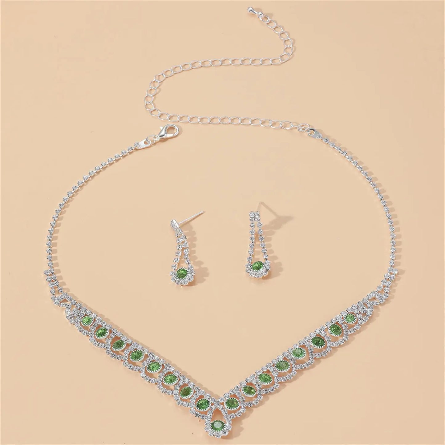 Necklace and earring set with European and American style woven rhinestone collarbone necklace, bridal accessory chain with diamond inlaid banquet set chain AQP-STORE