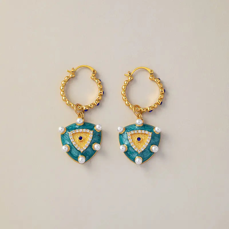 French retro love pendant earrings enamel glaze diamond pearl earrings for women light luxury retro earrings AQP-STORE
