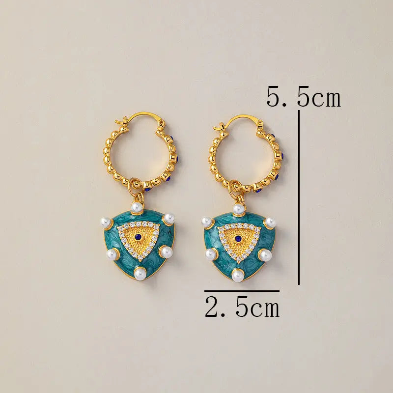 French retro love pendant earrings enamel glaze diamond pearl earrings for women light luxury retro earrings AQP-STORE