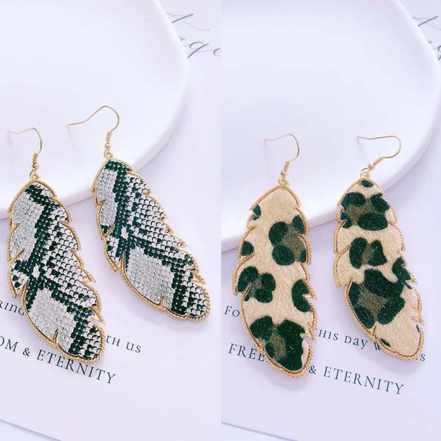 European and American foreign trade accessories PU leather leaf exaggerated earrings fashionable simple long snake leopard print earrings AQP-STORE