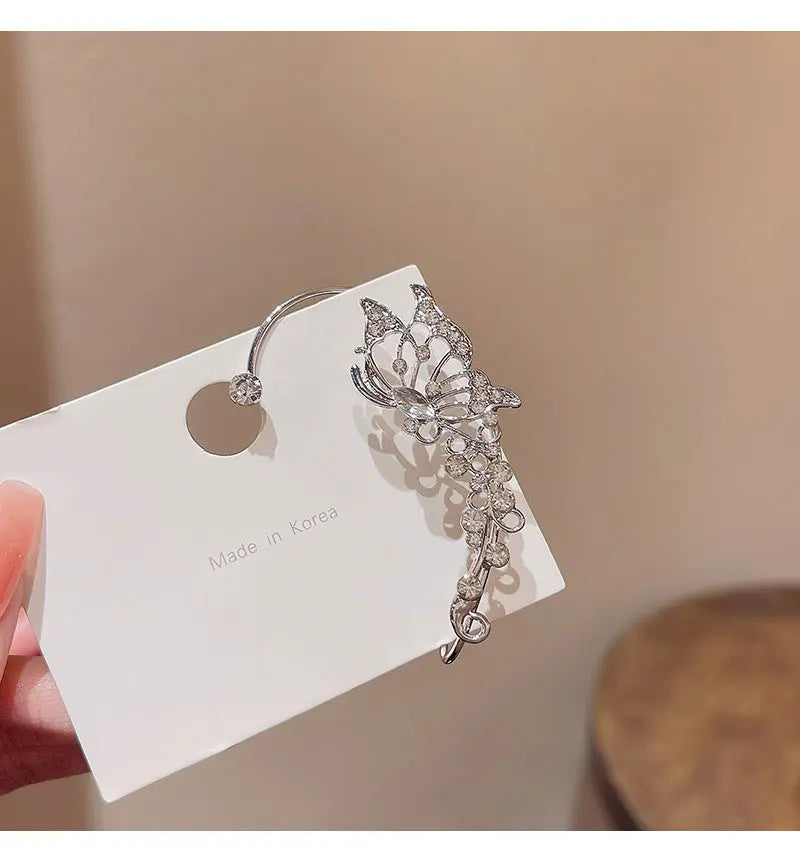 Light luxury niche internet celebrity same style exquisite zircon butterfly earrings for women without pierced ears bone clip ear hanging ear studs ear jewelry AQP-STORE