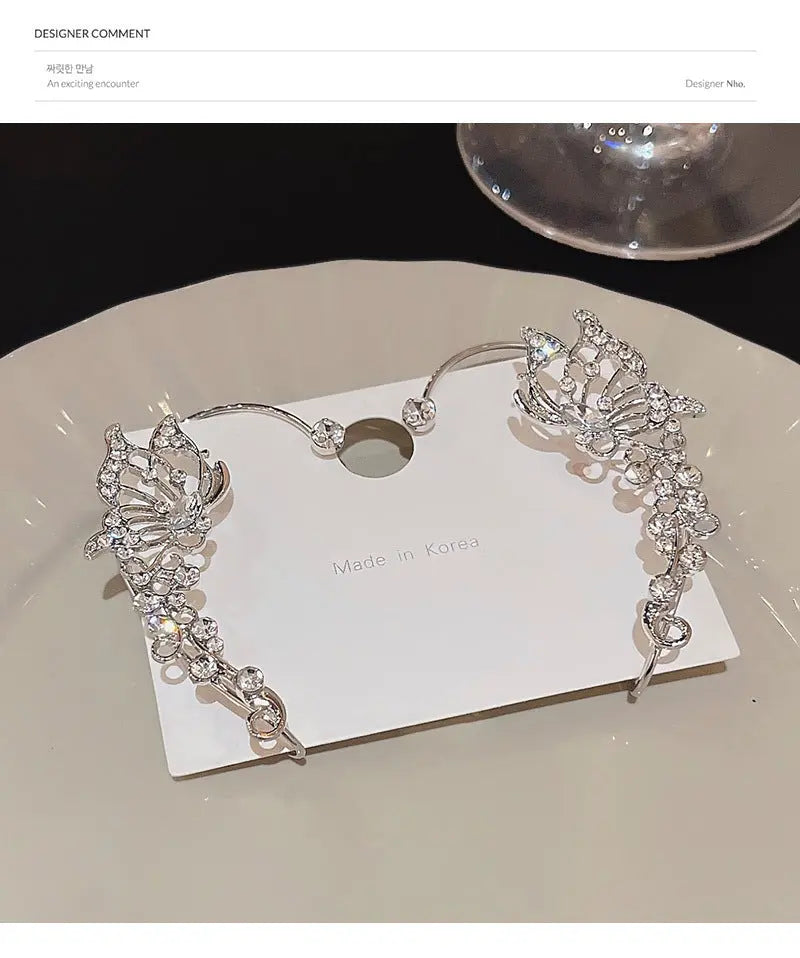 Light luxury niche internet celebrity same style exquisite zircon butterfly earrings for women without pierced ears bone clip ear hanging ear studs ear jewelry AQP-STORE