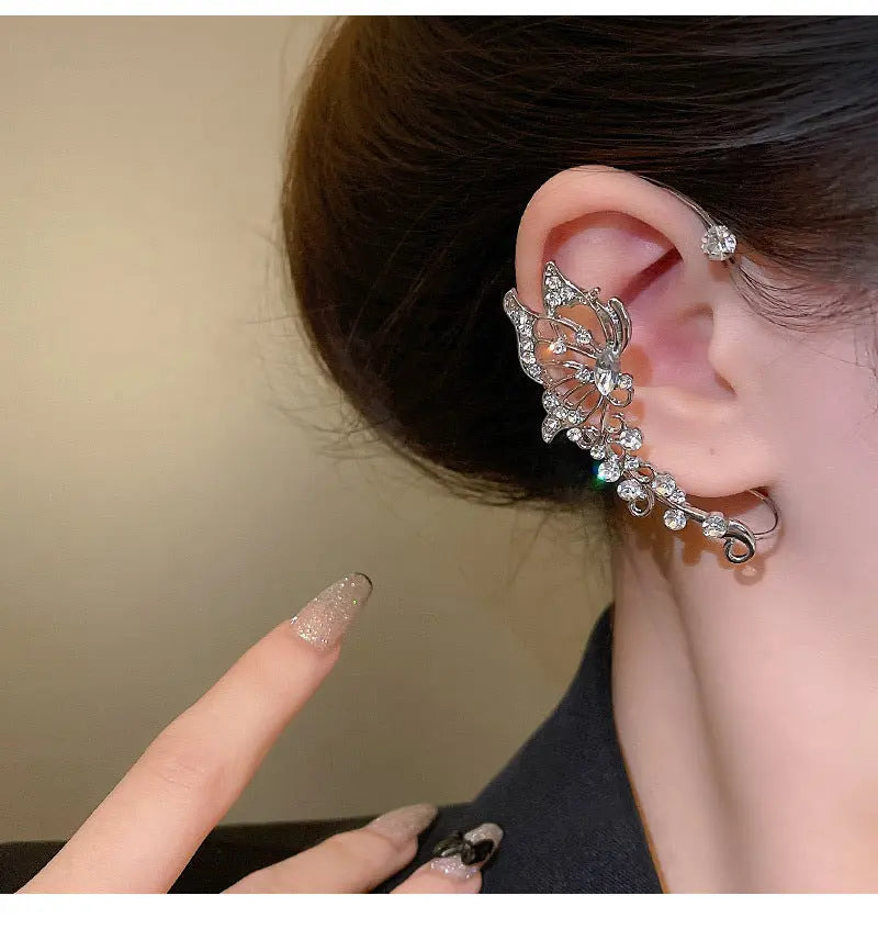 Light luxury niche internet celebrity same style exquisite zircon butterfly earrings for women without pierced ears bone clip ear hanging ear studs ear jewelry AQP-STORE