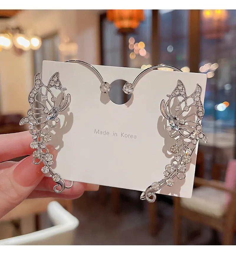 Light luxury niche internet celebrity same style exquisite zircon butterfly earrings for women without pierced ears bone clip ear hanging ear studs ear jewelry AQP-STORE