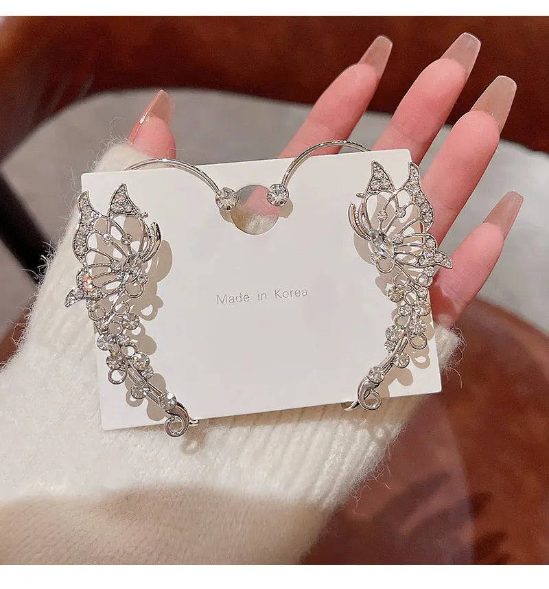 Light luxury niche internet celebrity same style exquisite zircon butterfly earrings for women without pierced ears bone clip ear hanging ear studs ear jewelry AQP-STORE