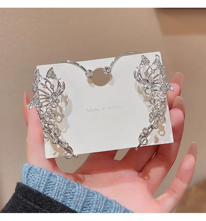 Light luxury niche internet celebrity same style exquisite zircon butterfly earrings for women without pierced ears bone clip ear hanging ear studs ear jewelry AQP-STORE