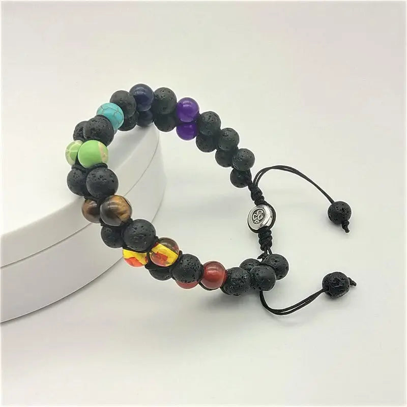 Cross-border Amazon hot selling Tiger Eye Imperial Stone Yoga Colorful Bracelet Hand Woven Double Row Bracelet Wholesale AQP-STORE