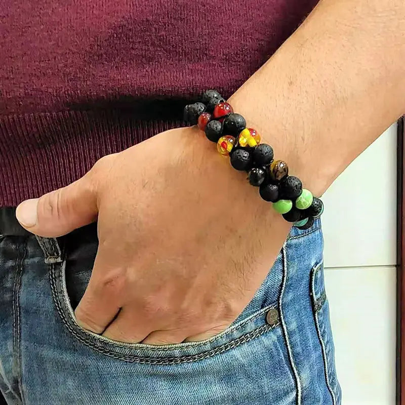 Cross-border Amazon hot selling Tiger Eye Imperial Stone Yoga Colorful Bracelet Hand Woven Double Row Bracelet Wholesale AQP-STORE