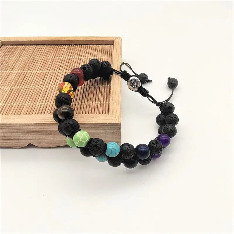Cross-border Amazon hot selling Tiger Eye Imperial Stone Yoga Colorful Bracelet Hand Woven Double Row Bracelet Wholesale AQP-STORE
