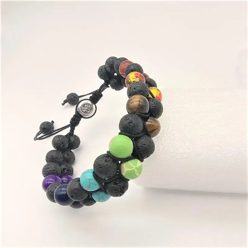 Cross-border Amazon hot selling Tiger Eye Imperial Stone Yoga Colorful Bracelet Hand Woven Double Row Bracelet Wholesale AQP-STORE