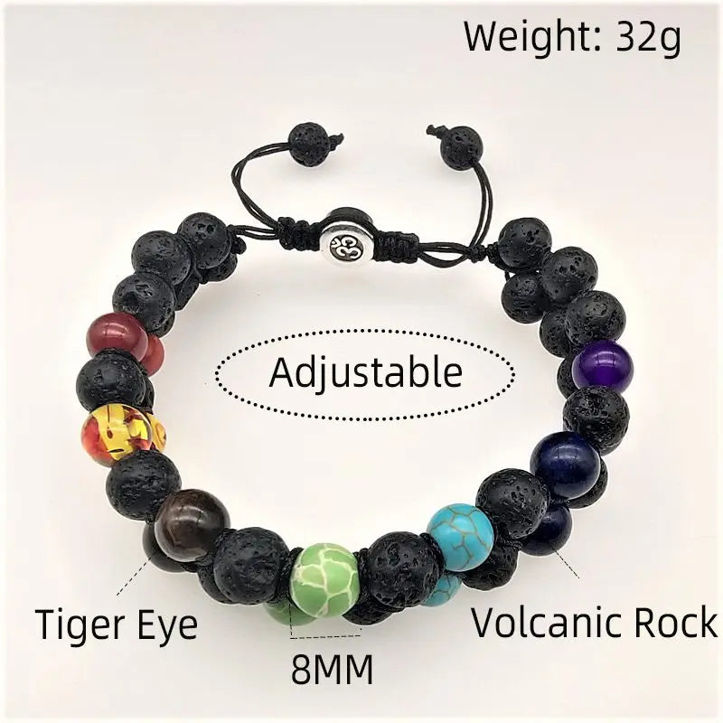 Cross-border Amazon hot selling Tiger Eye Imperial Stone Yoga Colorful Bracelet Hand Woven Double Row Bracelet Wholesale AQP-STORE
