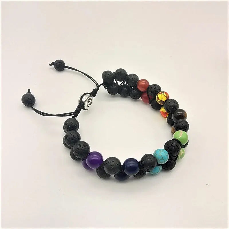 Cross-border Amazon hot selling Tiger Eye Imperial Stone Yoga Colorful Bracelet Hand Woven Double Row Bracelet Wholesale AQP-STORE