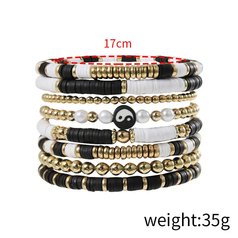 European and American cross-border new color crystal beaded butterfly pendant bracelet multi-layered elastic bracelet set for women AQP-STORE