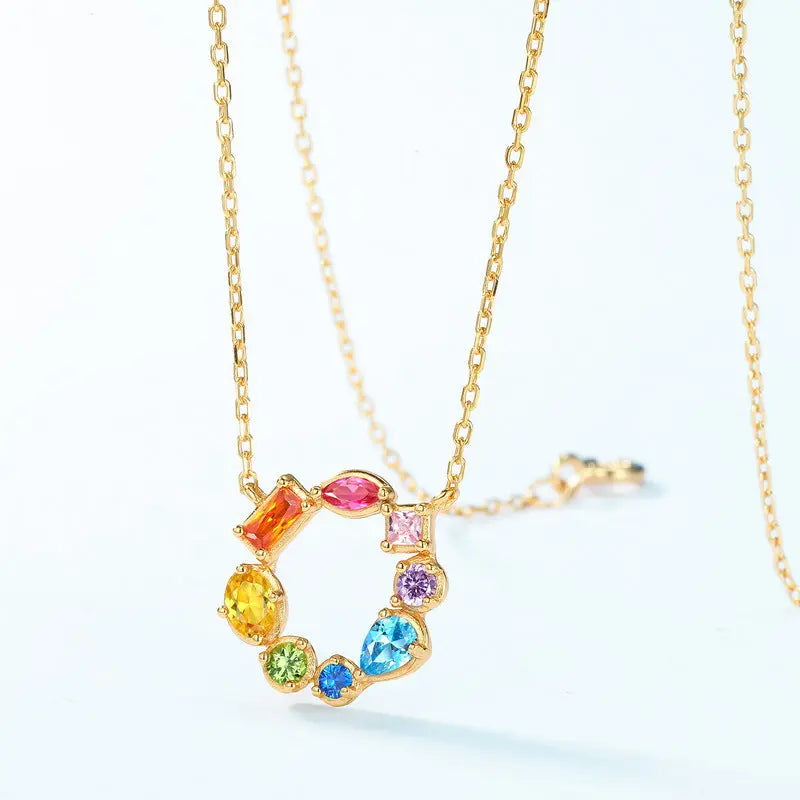 Rainbow series summer new Europe and the United States wind color zirconia necklace S925 sterling silver necklace collarbone chain manufacturers wholesale AQP-STORE