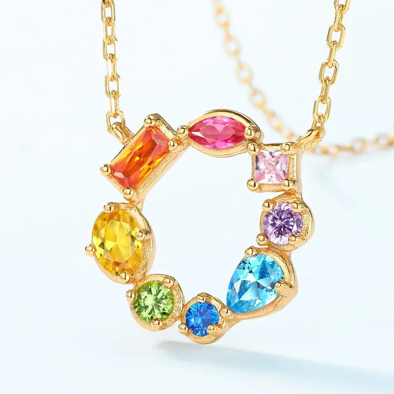 Rainbow series summer new Europe and the United States wind color zirconia necklace S925 sterling silver necklace collarbone chain manufacturers wholesale AQP-STORE
