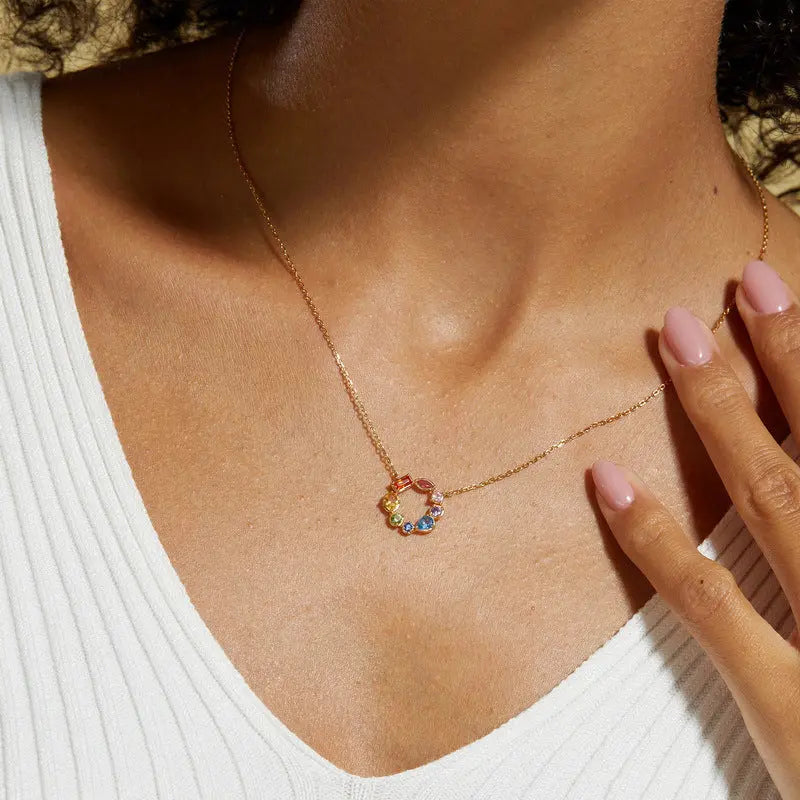 Rainbow series summer new Europe and the United States wind color zirconia necklace S925 sterling silver necklace collarbone chain manufacturers wholesale AQP-STORE