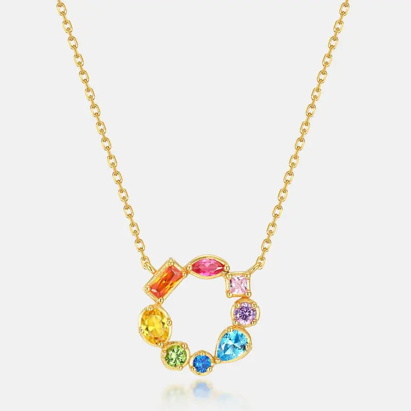 Rainbow series summer new Europe and the United States wind color zirconia necklace S925 sterling silver necklace collarbone chain manufacturers wholesale AQP-STORE