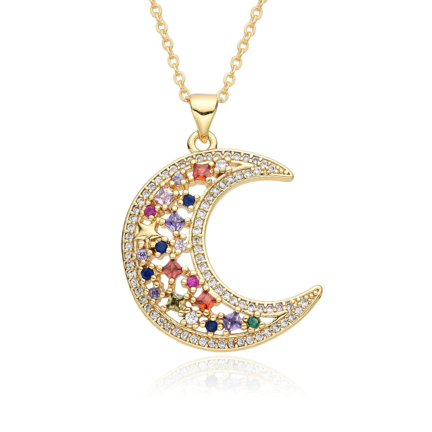 Love Necklace European and American Emerald Zircon Cross Necklace Women's Fashion Moon Love Pendant Necklace AQP-STORE
