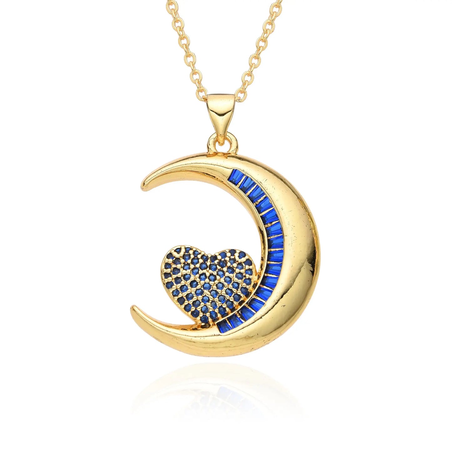 Love Necklace European and American Emerald Zircon Cross Necklace Women's Fashion Moon Love Pendant Necklace AQP-STORE