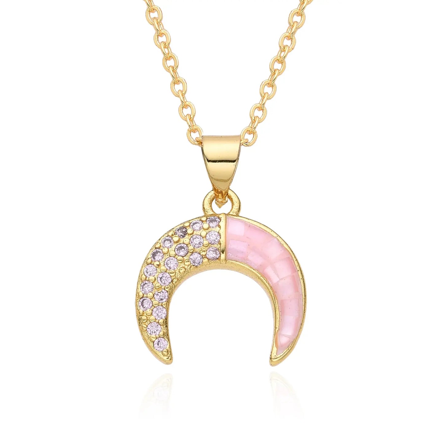 Love Necklace European and American Emerald Zircon Cross Necklace Women's Fashion Moon Love Pendant Necklace AQP-STORE