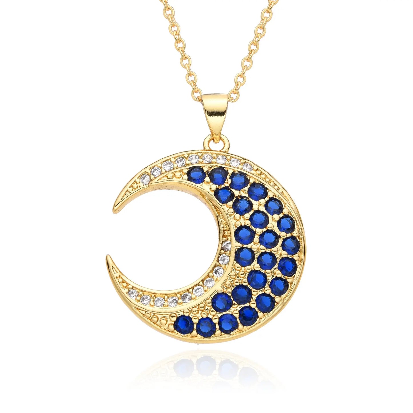 Love Necklace European and American Emerald Zircon Cross Necklace Women's Fashion Moon Love Pendant Necklace AQP-STORE