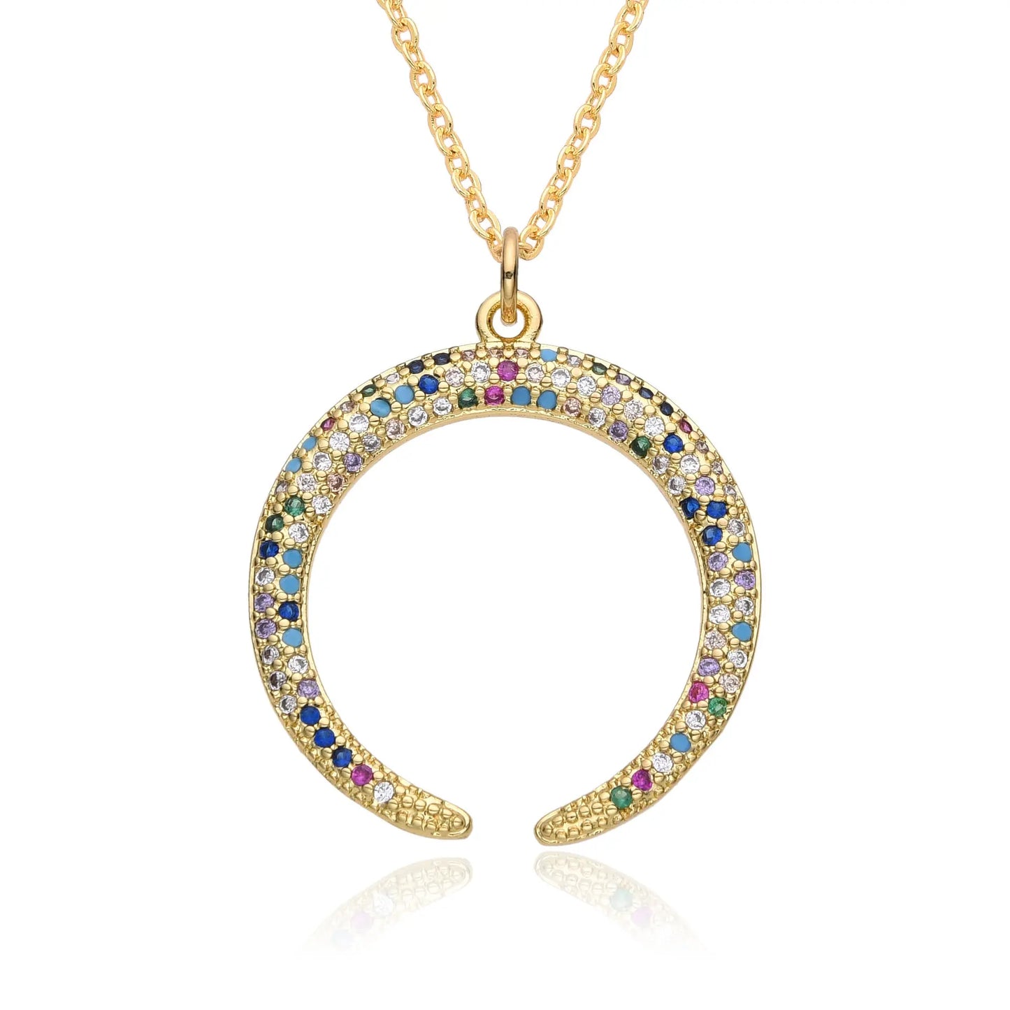 Love Necklace European and American Emerald Zircon Cross Necklace Women's Fashion Moon Love Pendant Necklace AQP-STORE