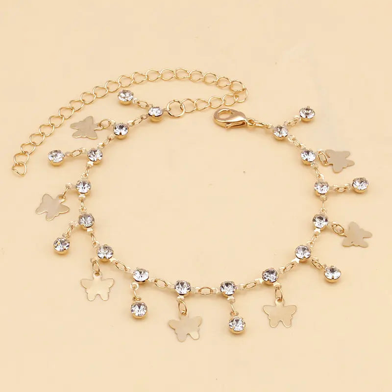 European and American jewelry ankle chains, retro ethnic Bohemian style beach ankle jewelry with diamond butterfly pendant, women's ankle chains AQP-STORE
