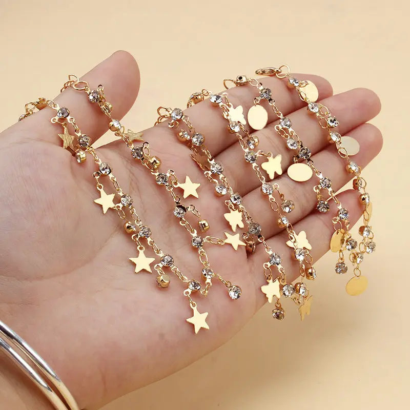 European and American jewelry ankle chains, retro ethnic Bohemian style beach ankle jewelry with diamond butterfly pendant, women's ankle chains AQP-STORE