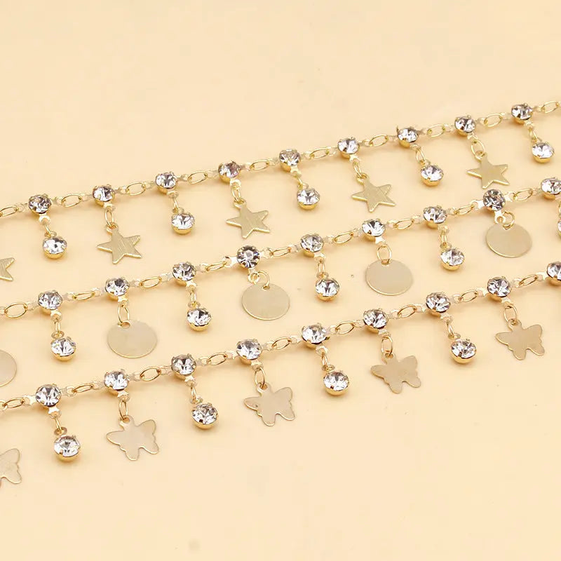 European and American jewelry ankle chains, retro ethnic Bohemian style beach ankle jewelry with diamond butterfly pendant, women's ankle chains AQP-STORE
