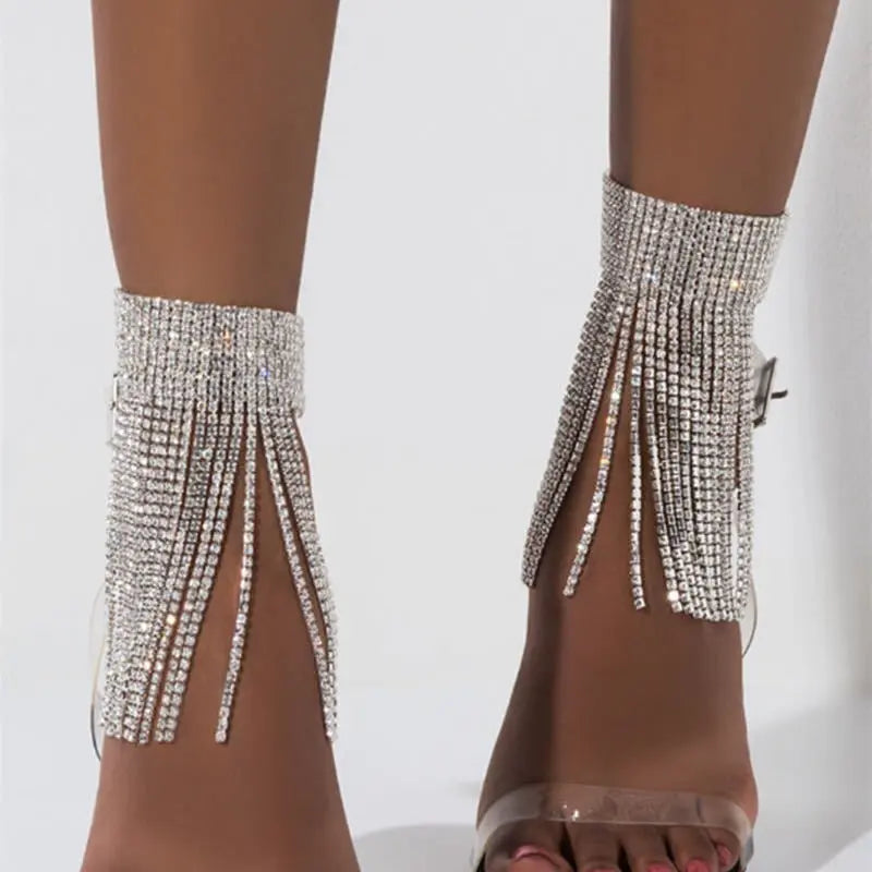 Fashionable claw chain with diamond tassels, adjustable ankle chain, women's jewelry, rhinestone foot rings, sexy bride gift foot accessories AQP-STORE