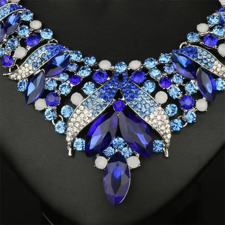 Luxury European and American jewelry, crystal gemstone necklace, earring set, bride dress, exaggerated jewelry, and women's accessories AQP-STORE
