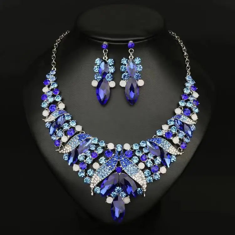 Luxury European and American jewelry, crystal gemstone necklace, earring set, bride dress, exaggerated jewelry, and women's accessories AQP-STORE
