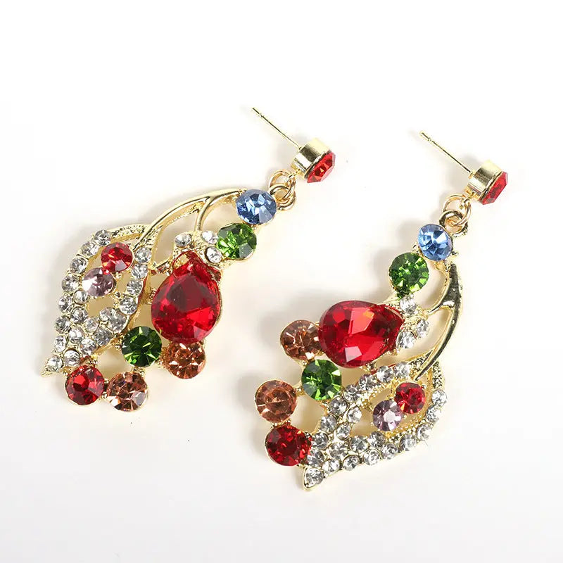 Luxury colored necklaces and earrings set in Europe and America, exaggerated bride jewelry manufacturer, in stock with diamond inlay AQP-STORE