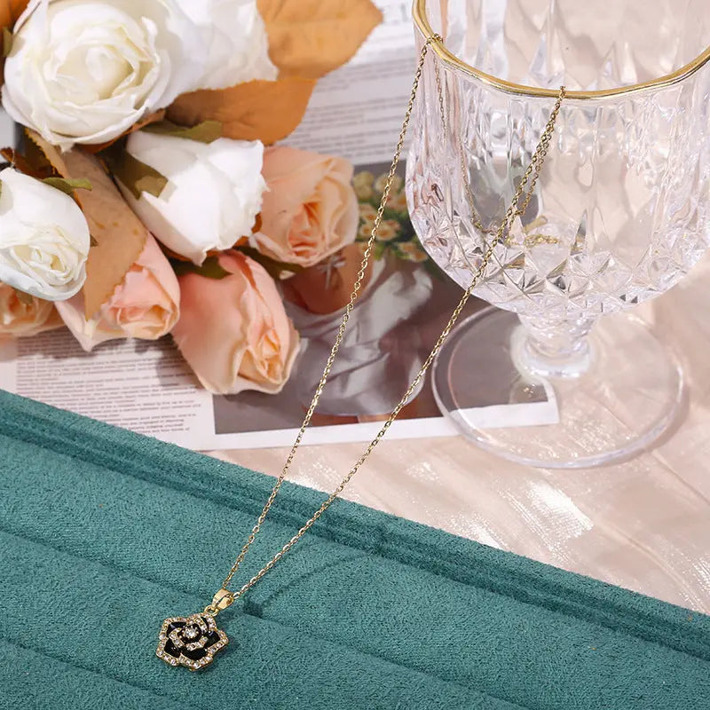 Camellia Earrings, Ring Necklace Combination, Three Piece Set with Diamond Jewelry, Personalized Opening, Fashionable Jewelry, Women's High Grade Feeling AQP-STORE