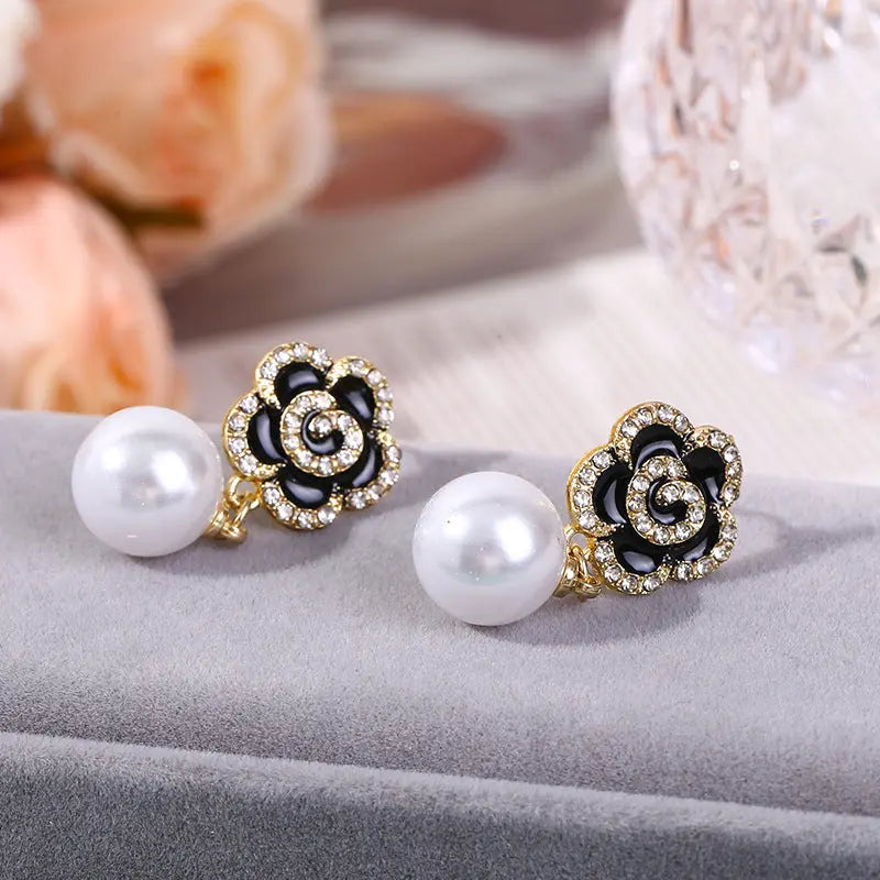 Camellia Earrings, Ring Necklace Combination, Three Piece Set with Diamond Jewelry, Personalized Opening, Fashionable Jewelry, Women's High Grade Feeling AQP-STORE