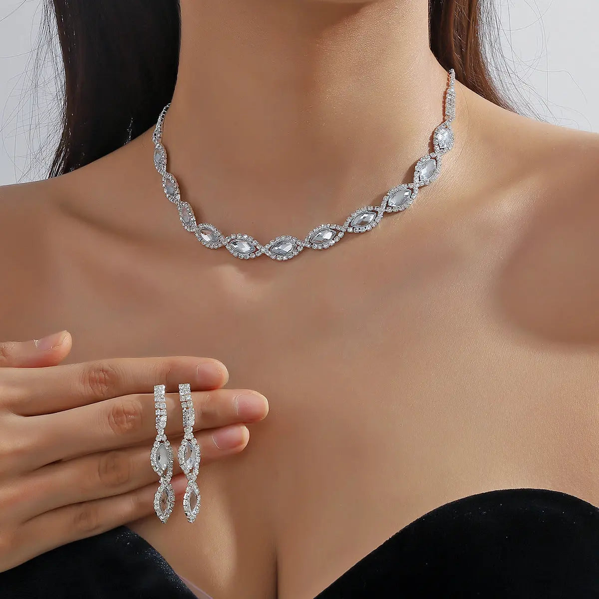Water Diamond Earrings Necklace Set Dress Versatile Chain Set Dinner Banquet Accessories Necklace Wholesale Female AQP-STORE
