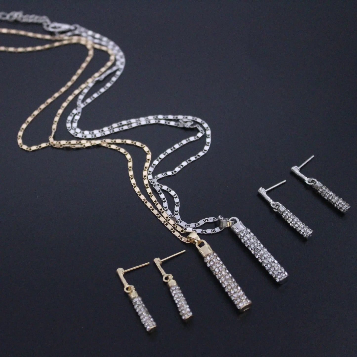 European and American fashion diamond inlaid cylindrical rod earring necklace set wedding jewelry necklace set AQP-STORE
