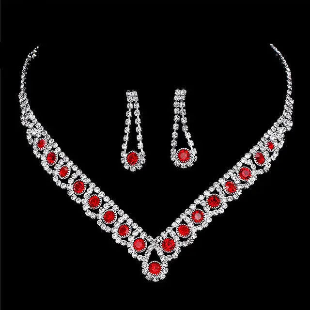 Necklace and earring set with European and American style woven rhinestone collarbone necklace, bridal accessory chain with diamond inlaid banquet set chain AQP-STORE