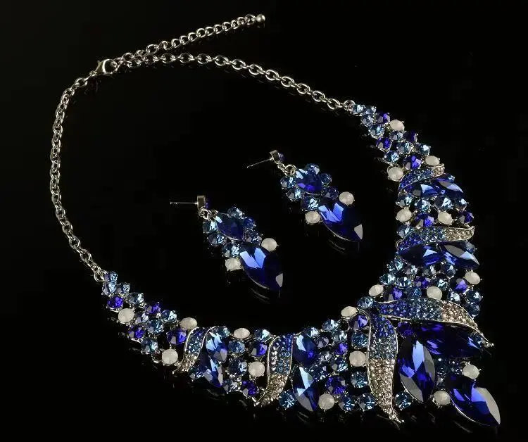 Luxury European and American jewelry, crystal gemstone necklace, earring set, bride dress, exaggerated jewelry, and women's accessories AQP-STORE