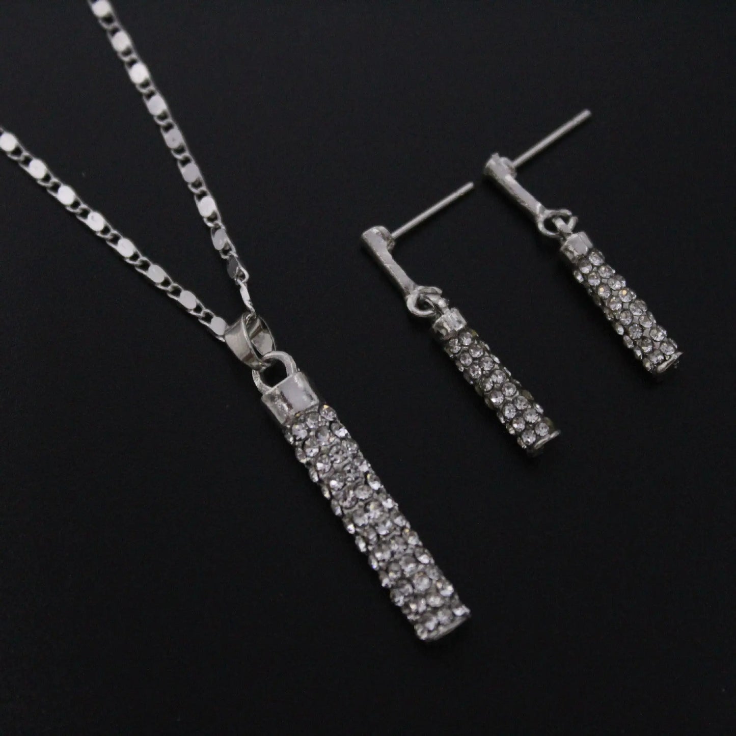 European and American fashion diamond inlaid cylindrical rod earring necklace set wedding jewelry necklace set AQP-STORE