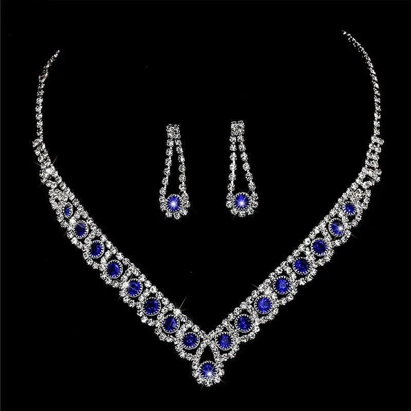 Necklace and earring set with European and American style woven rhinestone collarbone necklace, bridal accessory chain with diamond inlaid banquet set chain AQP-STORE