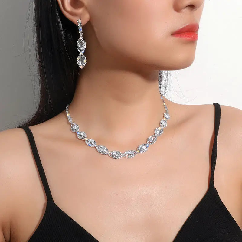 Water Diamond Earrings Necklace Set Dress Versatile Chain Set Dinner Banquet Accessories Necklace Wholesale Female AQP-STORE