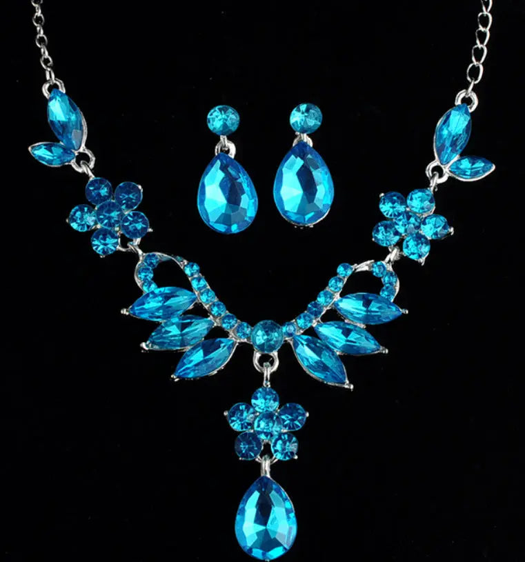 Hot selling bride alloy diamond inlaid water droplet necklace earring set, wedding dress jewelry accessories, two colors of jewelry AQP-STORE
