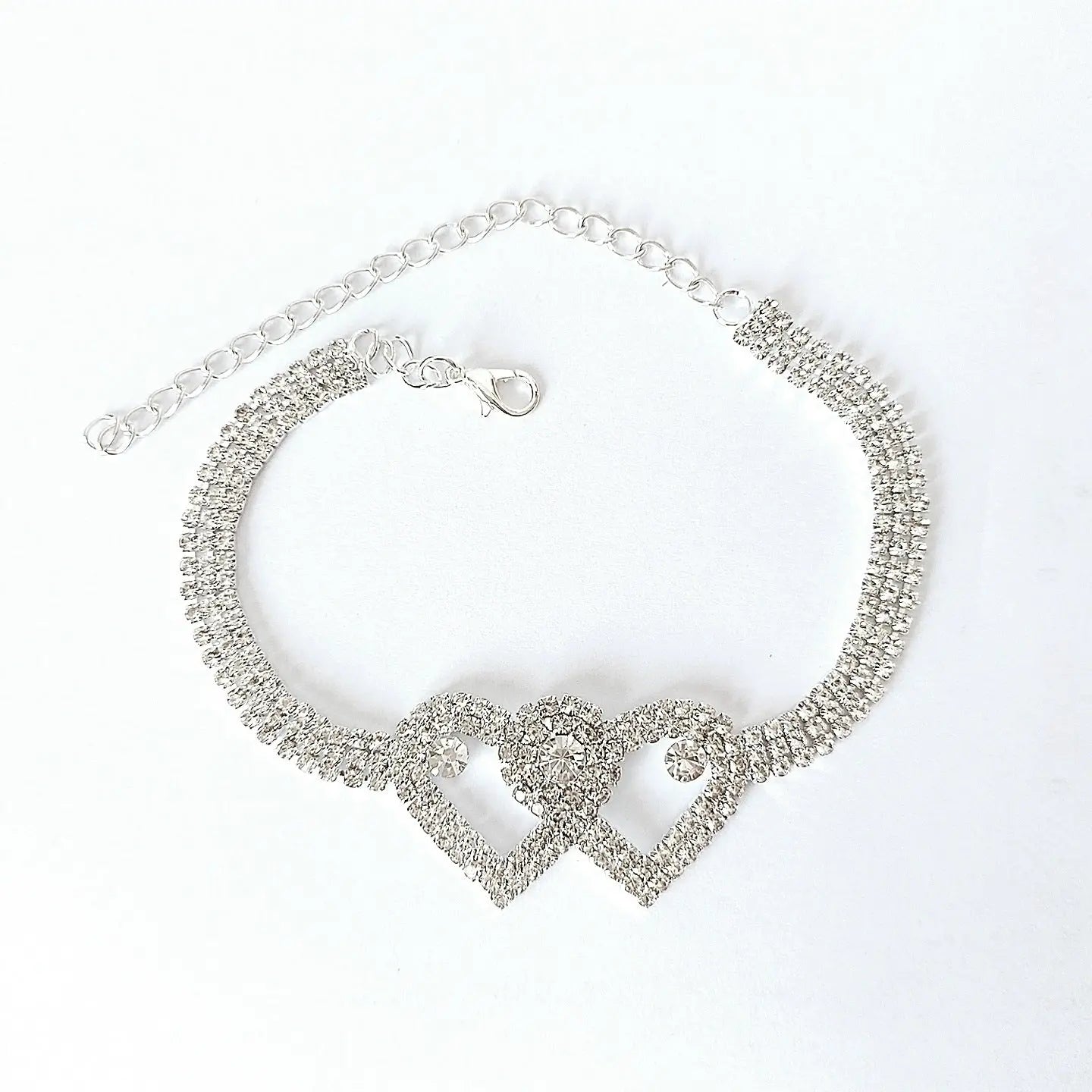 Qiao Jin Cross border Personalized Double Love Water Diamond Feet Chain, European and American Sexy Full Diamond Versatile Shining Beach Footwear Jewelry AQP-STORE