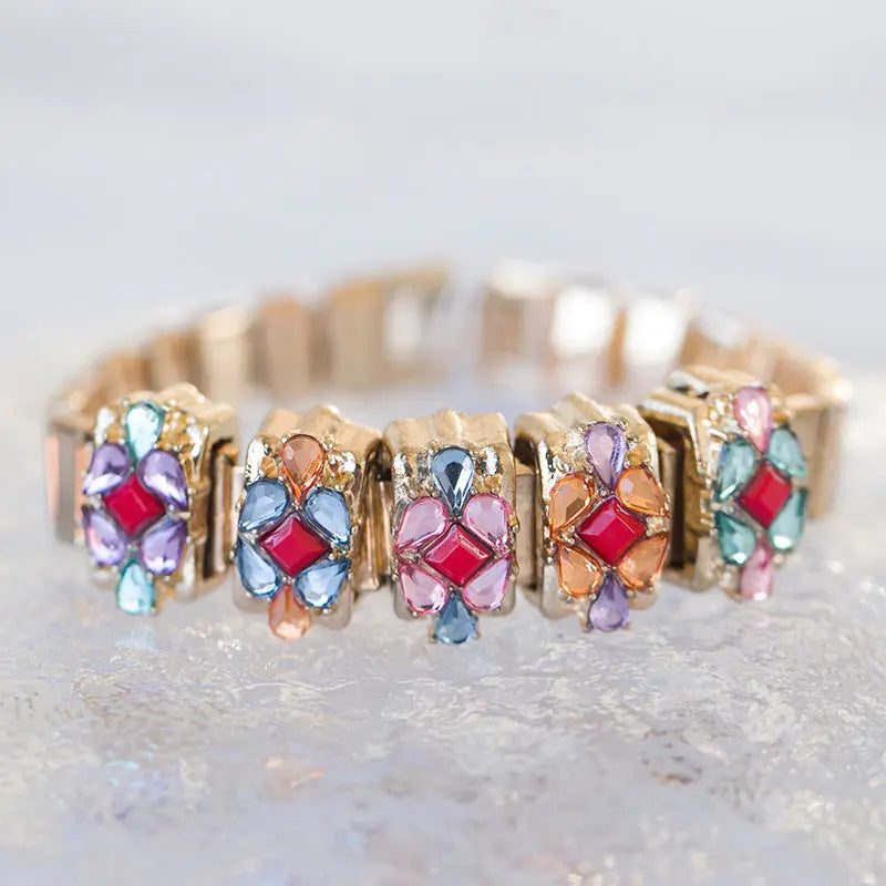 European and American style metal inlaid diamond colorful strap bracelet Instagram niche splicing fashionable temperament bracelet jewelry for women AQP-STORE