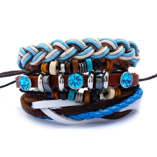 Wholesale DIY multi-layer woven cowhide bracelets for European and American accessories, cross-border e-commerce supply, women's sets, genuine leather bracelets AQP-STORE
