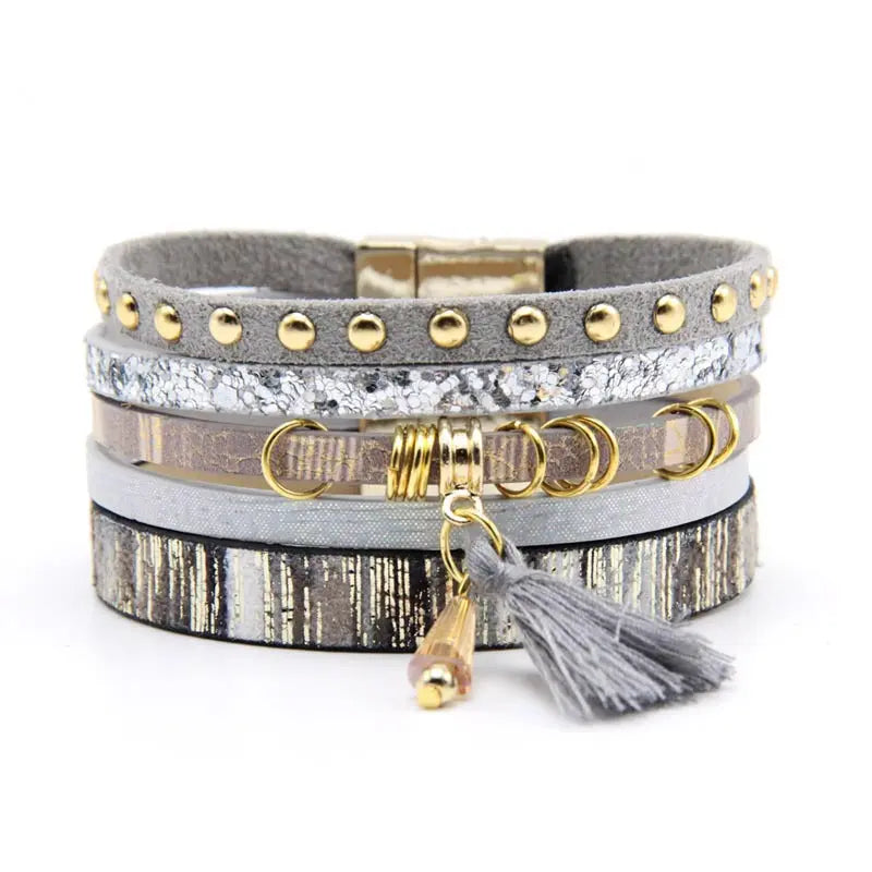 New Bohemian style bracelet for women, European and American foreign trade handmade woven tassel bracelet, multi-layer vintage bracelet AQP-STORE