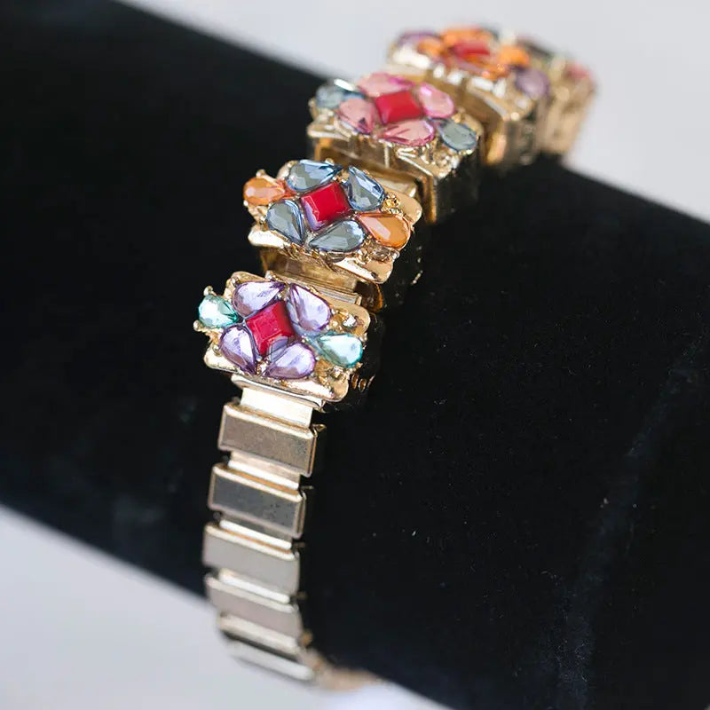 European and American style metal inlaid diamond colorful strap bracelet Instagram niche splicing fashionable temperament bracelet jewelry for women AQP-STORE